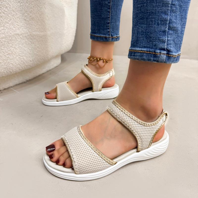 2025New Women Summer Fashion Sandals Mesh Casual Fish Mouth Sports  Plus Size Flying Woven Flat Shoes
