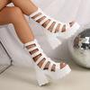 Fashion Patent Leather Chunky Heel Platform Heightened Fish Mouth Women's Mid-tube Roman Cool Boots Summer High-heeled Sandals