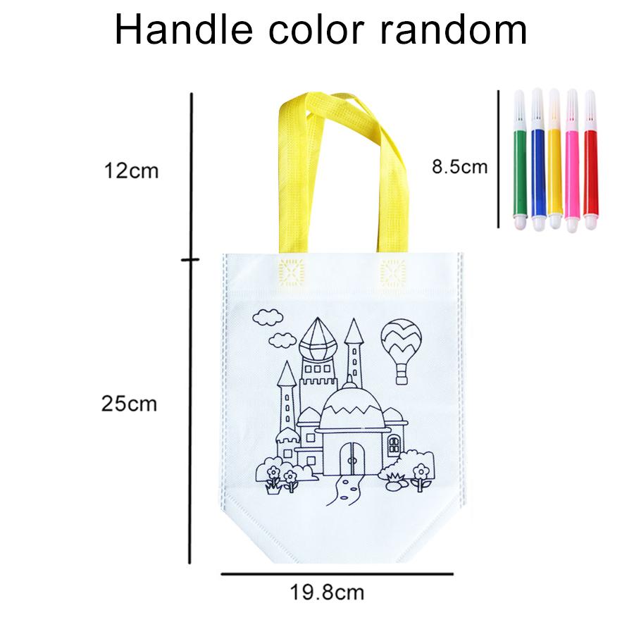 1PC DIY Graffiti Non-woven Bag with Coloring Marker Carnival Animal Art Party Goodie Bag for Kids Eco Reusable Mini Shopping Bag