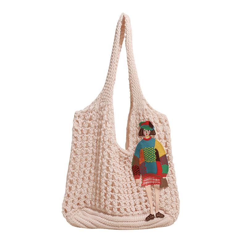 

Lazy wind beach woven bag women s summer new hollow knitted bag large capacity commuter shoulder one size fits all білий