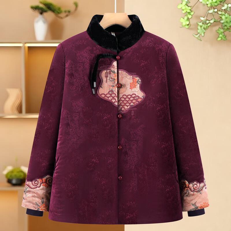 Elderly Women's Warm Fleece-Lined Cotton Jacket