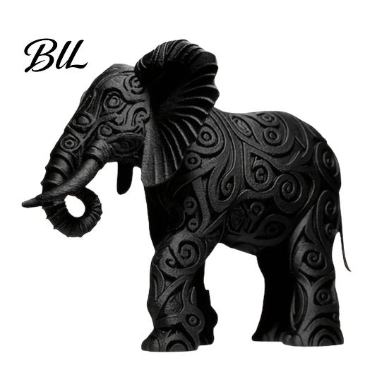 Black Elephant Decoration Figurine 3D Printed Ornament Tribal Style Textured Statue for Home Table Desk Shelf Ethnic Inspired Decor