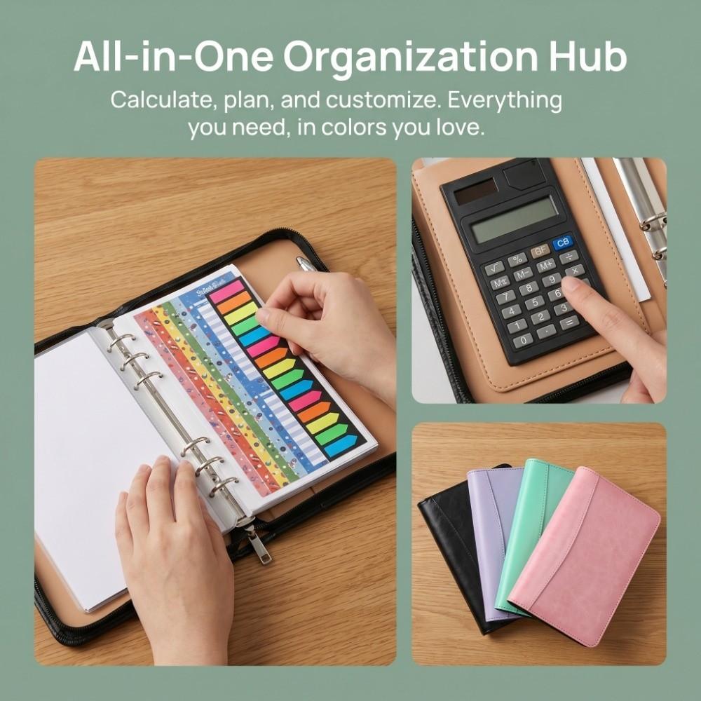 PU Leather Portfolio Binder Cover 6-Ring Business Notebook Loose Leaf Notebook  Conference Use