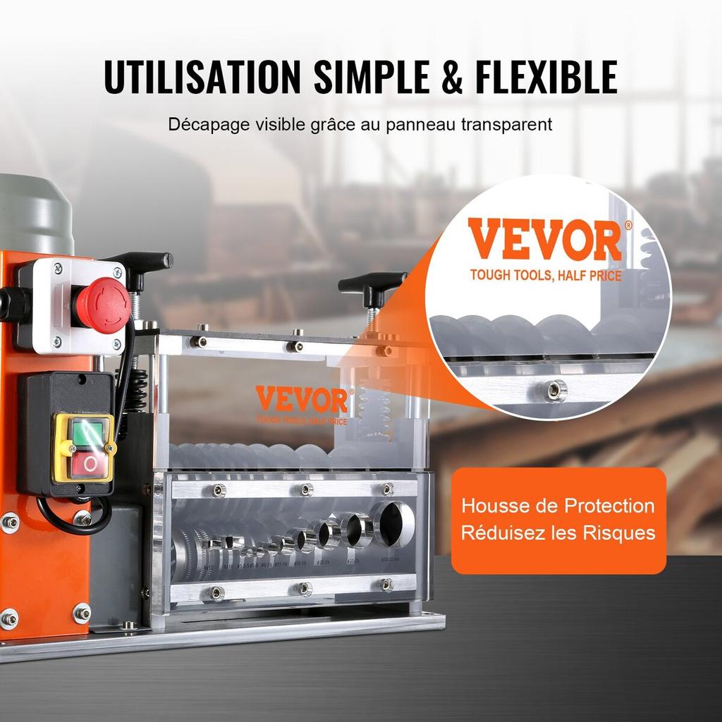 Automatic Wire Stripping Machine, 0.06''-1.57'' Electric Motorized Cable Stripper, 750 W, 98 Ft/min Wire Peeler with Visible Stripping Depth