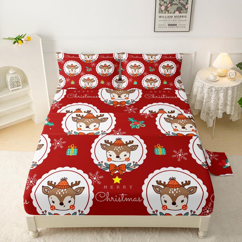 Forest Animal Fox Deer Bear Pattern Sheet Four-Piece Bedroom Room Dormitory Bedding Decoration