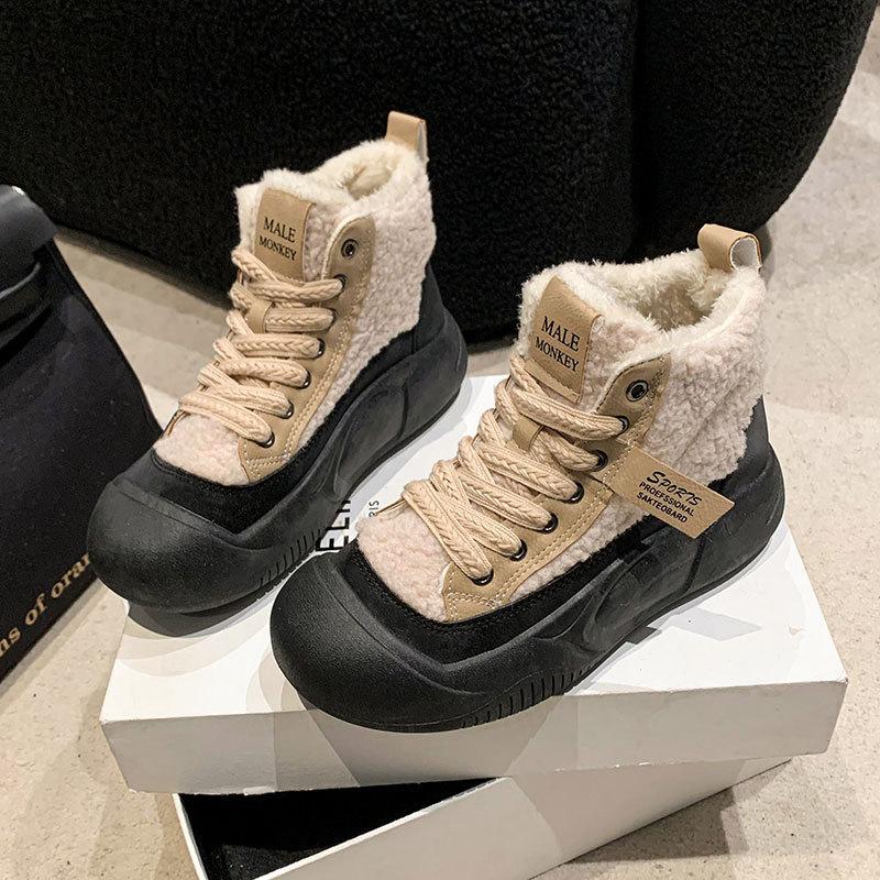 Fleece Heightening Snow Boots Women's 2025 Autumn and Winter New Versatile Internet Celebrity Warm Platform Martin Short Boots Cotton Shoes