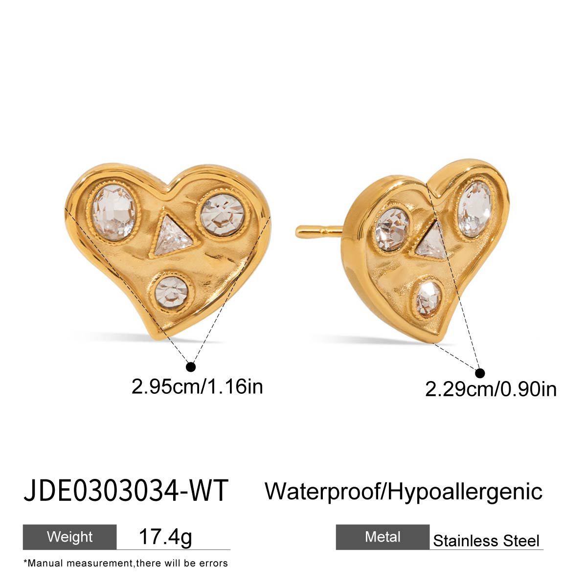 Jiedin European and American zircon love studs, stainless steel earrings, ear jewelry, titanium steel jewelry.