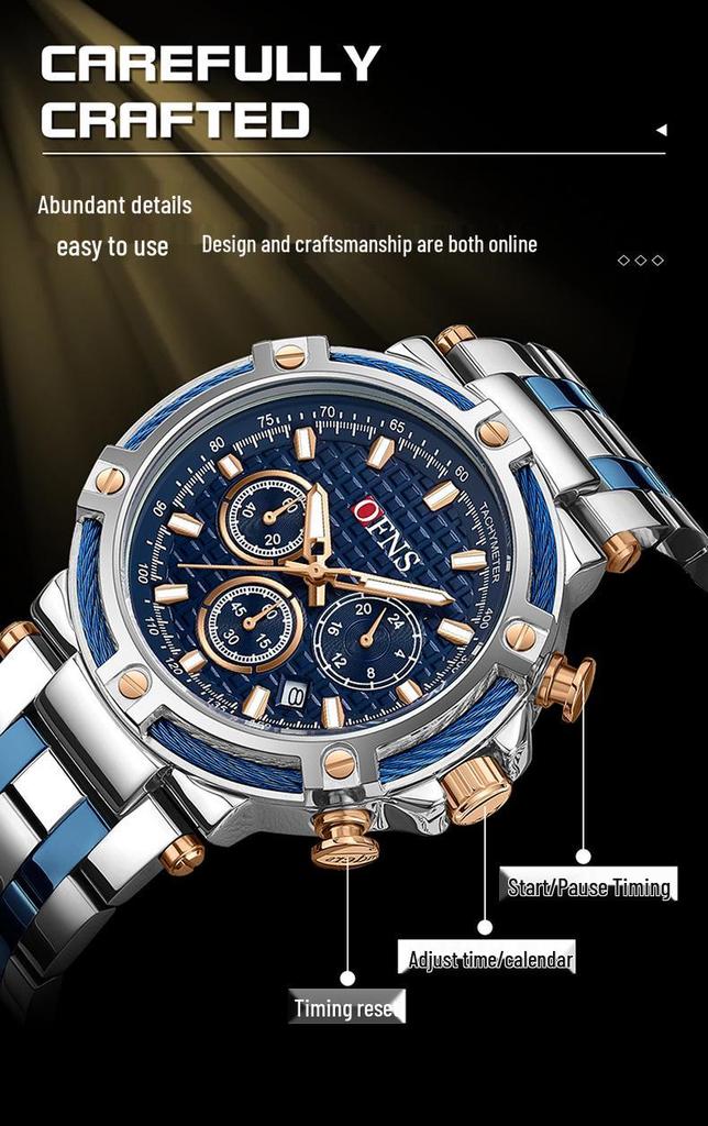 Oufanni Shi Men's Multifunctional Chronograph: Waterproof Quartz Watch with Luminous Strap & Calendar