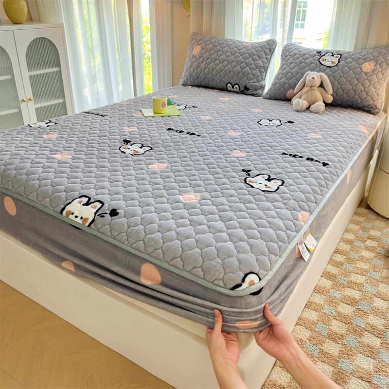 Verdickte Baumwoll-Bettmütze Einzelbettbezug Korallenvlies Milchvlies Wintermatratze Rutschfester Schutzbezug