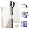 For Samsung Galaxy A15 5G/4G Case Zipper Wallet Color Splicing Leather Flip Phone Cover with Straps