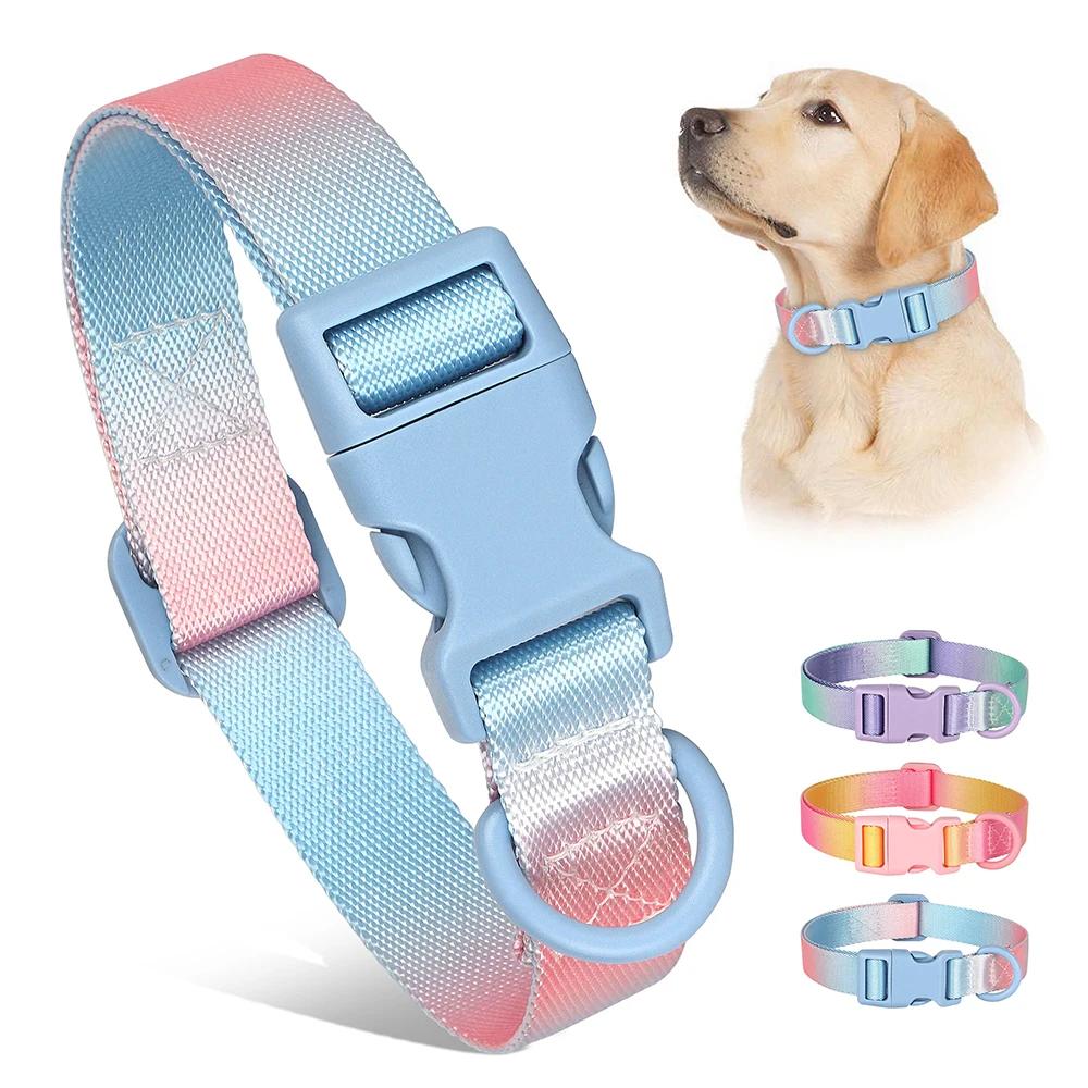 

Fashion Durable Gradient Color Puppy Dog Collar Adjustable Durable Nylon Dog Collar for Small Medium Large Dogs Durable S