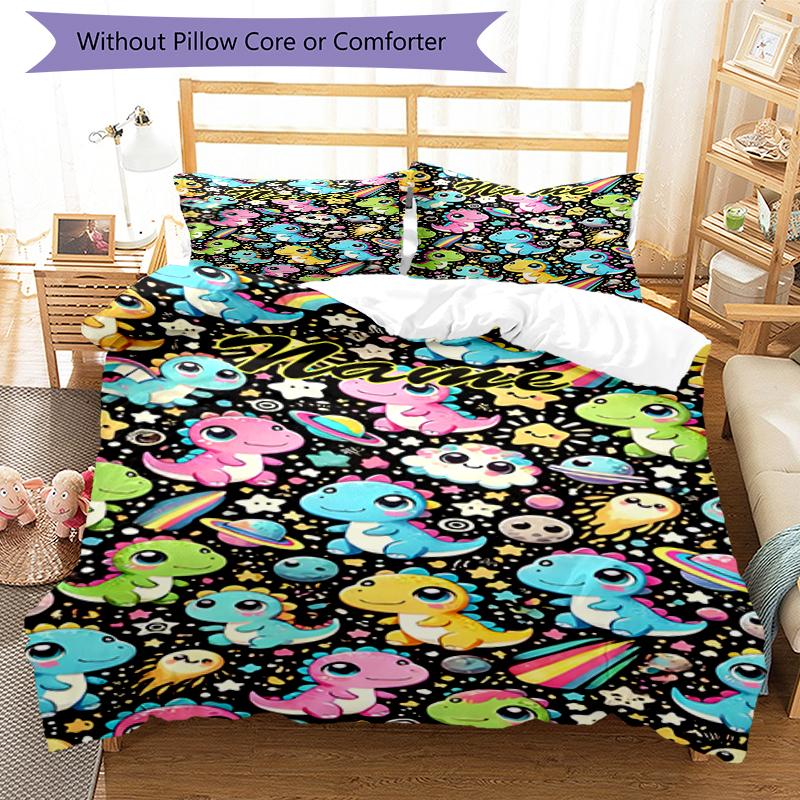 Set Biancheria da Letto con Dinosauri e Nome Personalizzato 3 Pezzi Copripiumino Chiusura Include 1 Copripiumino e 2 Federe, Morbido e Confortevole per Tutte le Stagioni.
