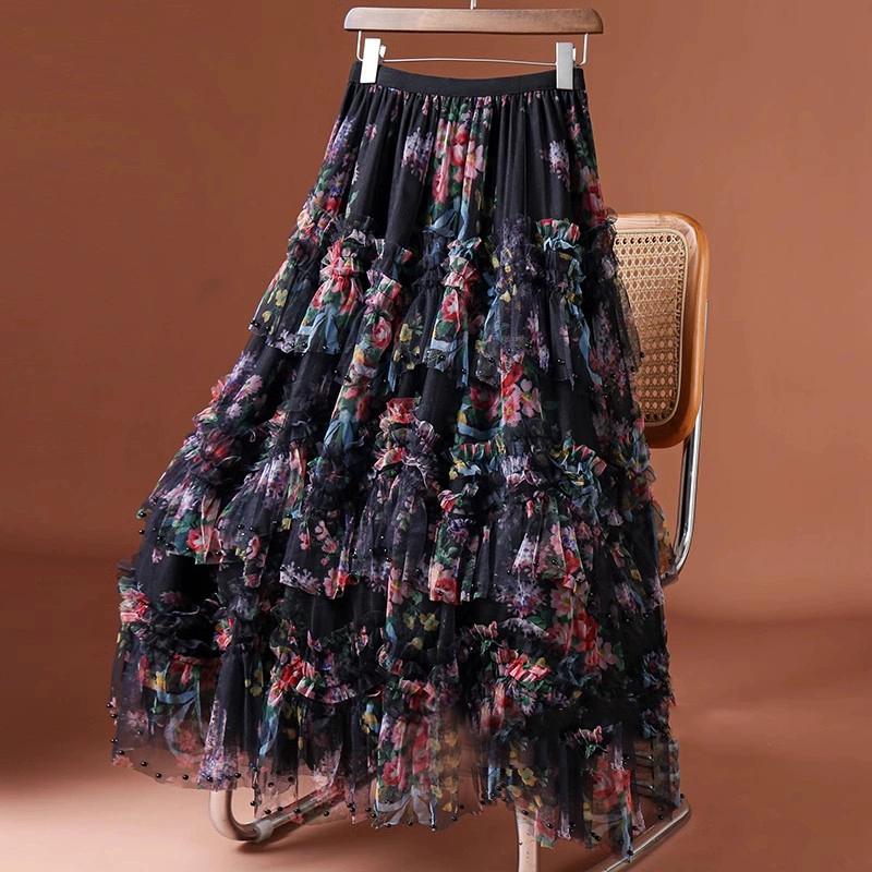 DIMANAF 2025 Sommer Damen Neue Röcke Chiffon Uni Elastischer Bund Plissee Mesh Elegante Röcke