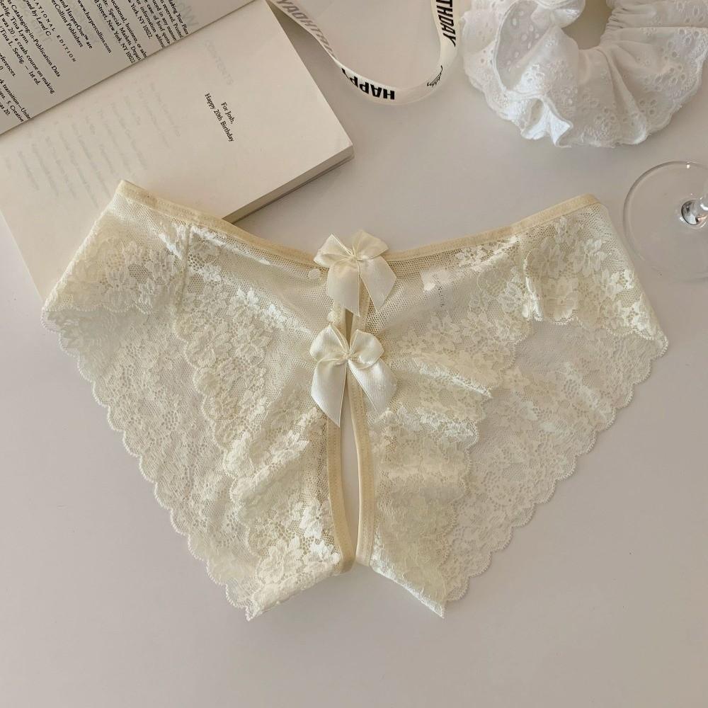 Hollow Bow Mesh Lace Panties Floral Lace Underpants See-through Thong Underwear for Women  Hotel