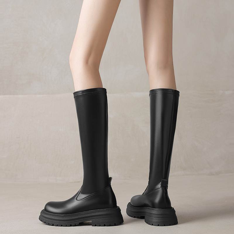 Krazing Pot Microfiber Autumn Winter Shoes Thick Bottom Platform Size 43 Long Boots Zipper Punk Style Thigh High Boots