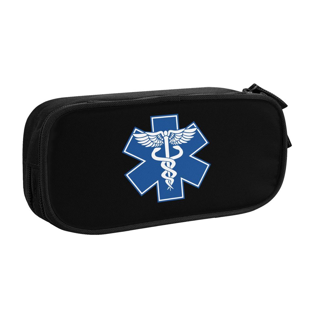 Kawaii EMT Blue Medical Symbol Pencil Case for Girls Boys Large Storage Star of Life Paramedic Health Care Pencil Bag Stationery