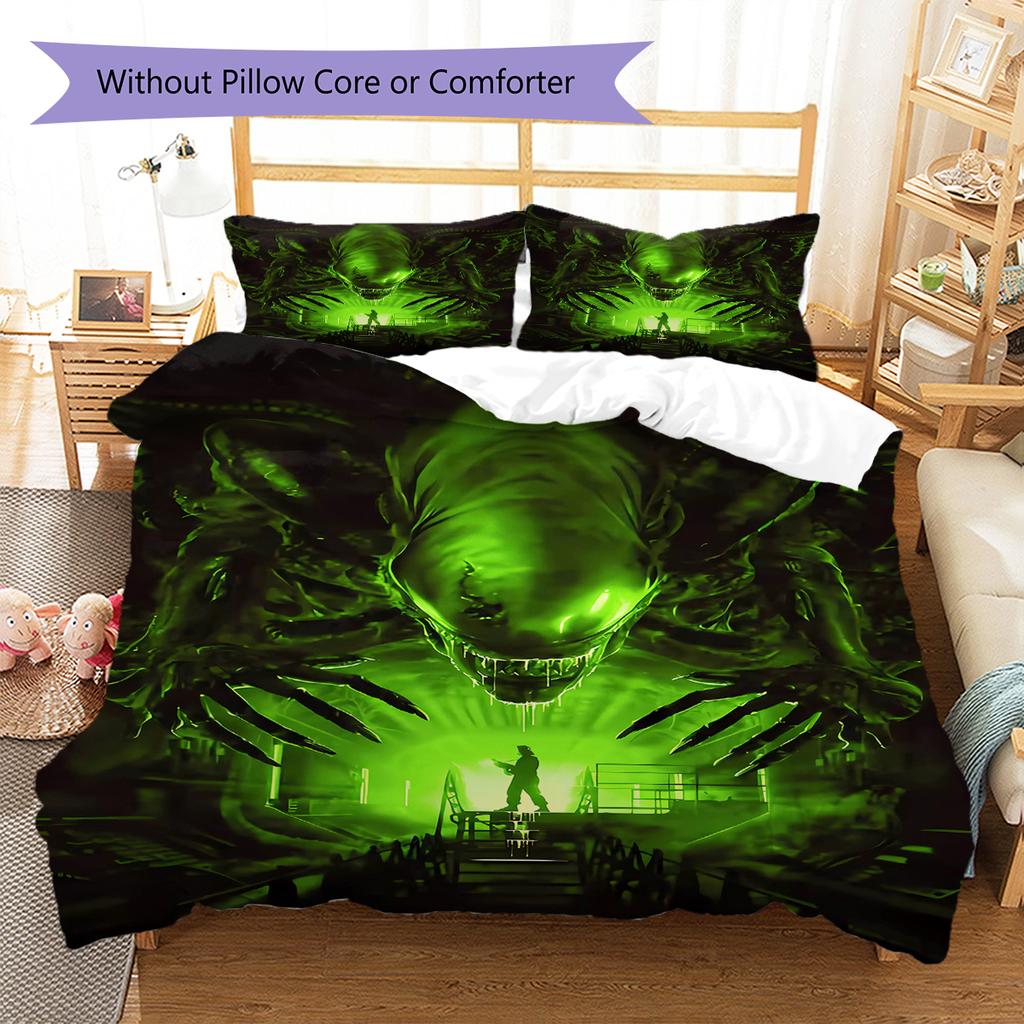 Alien Pattern Bedding,Quilt Set Quilt Cover Pillowcase Home Decoration Birthday Gift (1 * Duvet Cover + 2 * Pillowcase, Without Core)