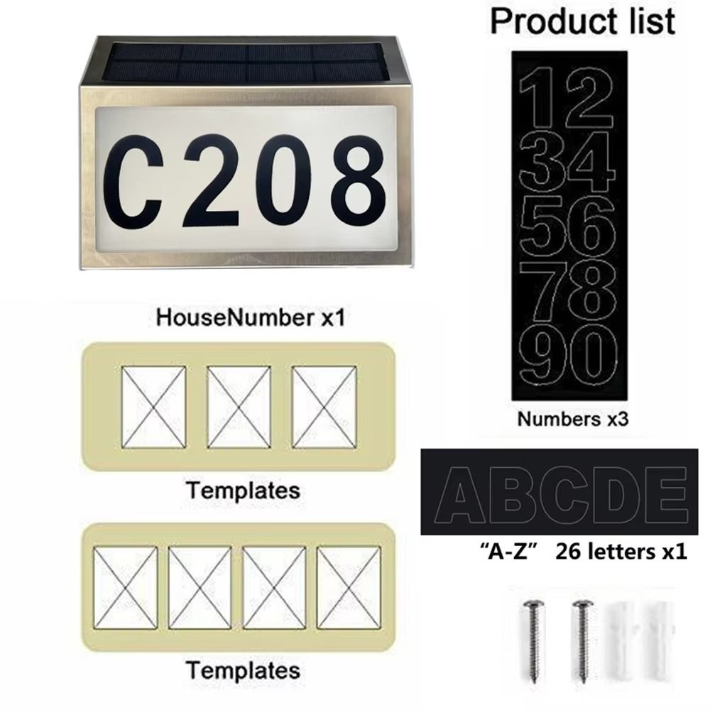 Easy Install Solar LED House Number Waterproof LED Exterior Fence Lamps  Street Road Doorplate