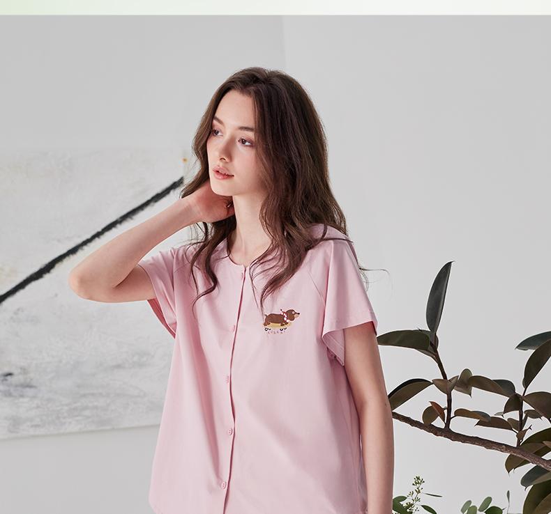 Xuan Liang Sleepwear Women's Summer Thin Cotton Short Sleeved Pants Casual Relaxation Can Be Wearing Outward Large Home Furnishing Set
