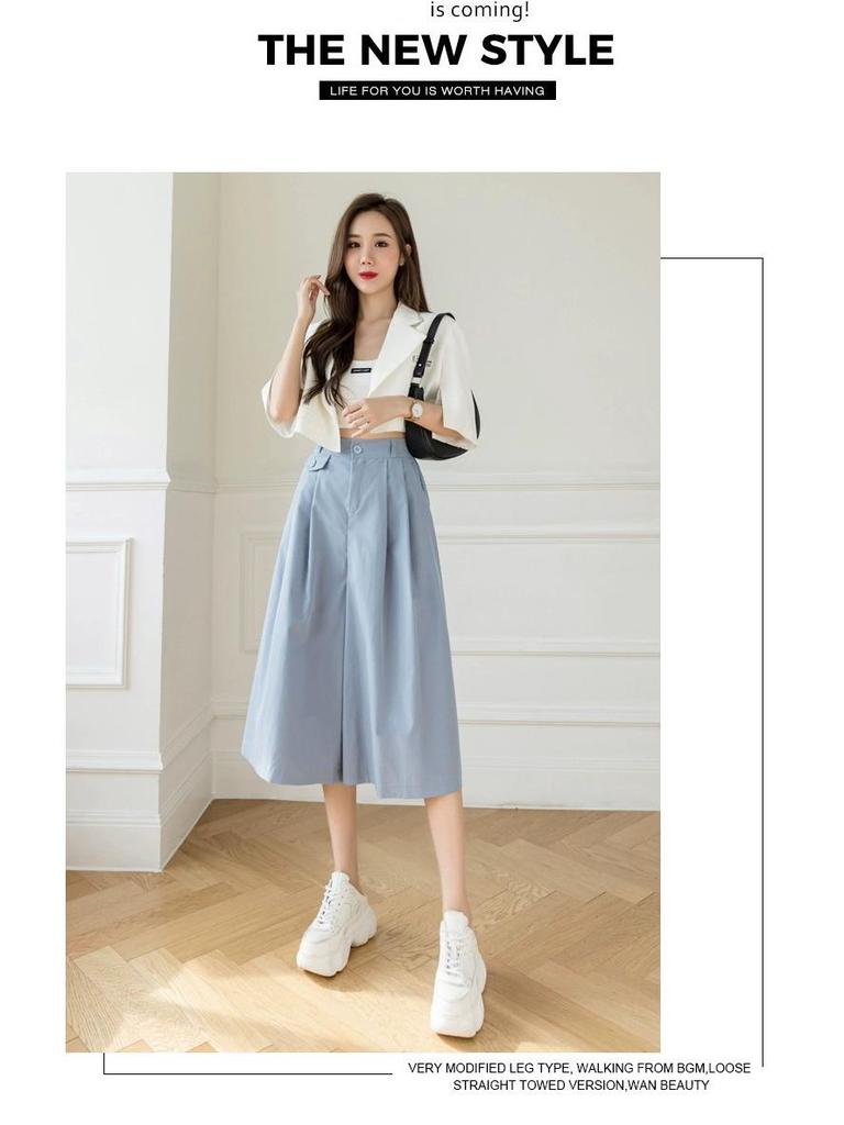 Women's High-Waisted 3/4 Length Korean Style Wide-Leg Culottes - Summer 2026 Fashion, Casual, Loose, Versatile, and Thin.