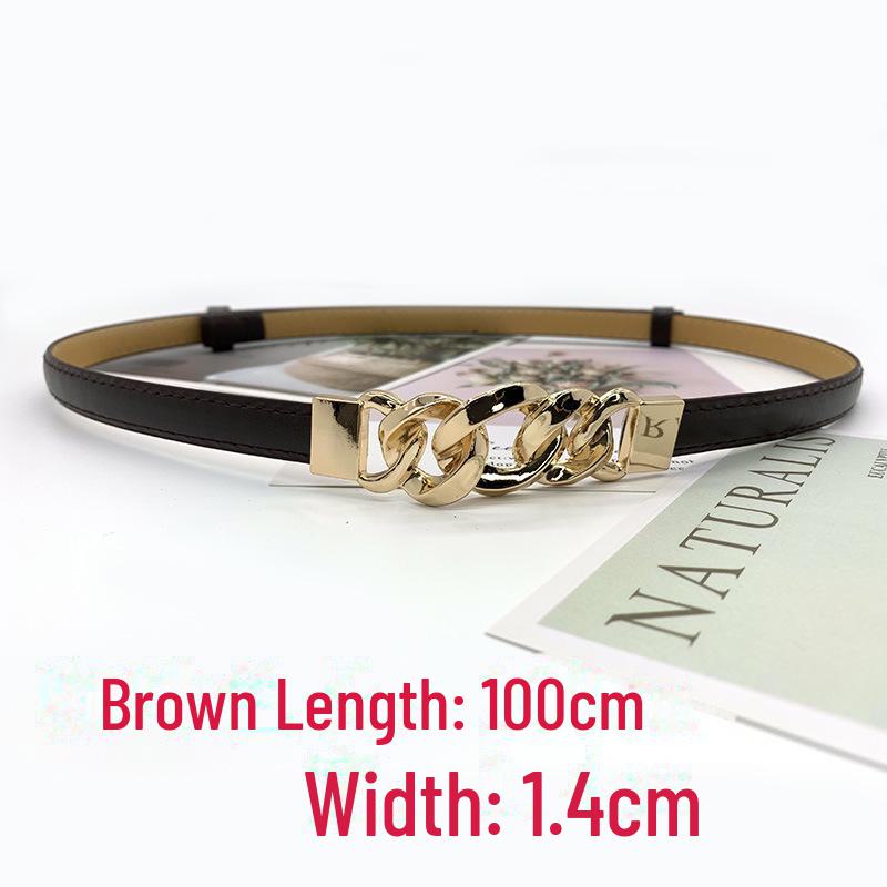 

Регулируемый тонкий пояс в корейском стиле для женщин - модный аксессуар для платья и рубашки с пряжкой-цепочкой кофейный