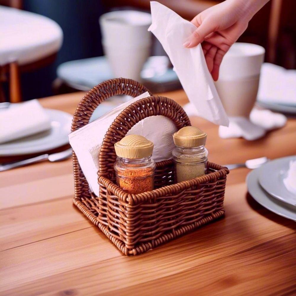 Decorative Imitation Rattan Napkin Holder Plastic Desktop Tissue Holder for Home
