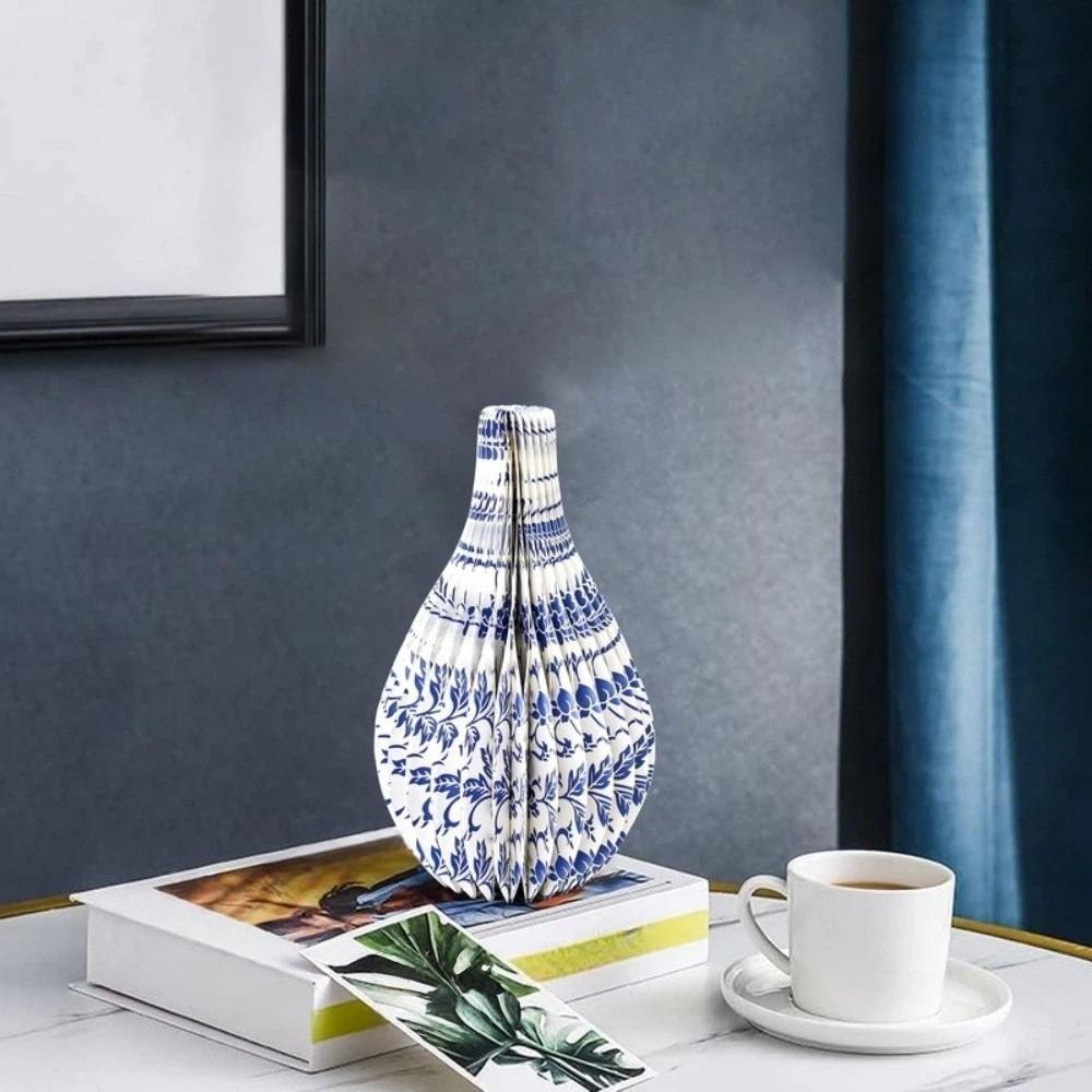 Decorative Blue-and-white Porcelain Paper Vase Floral Arrangement Tabletop Decor Office Desk
