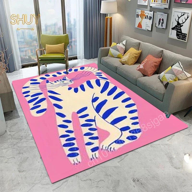 Ancient Egypt Abstract Carpet and Rug for Living Room Mat Colorful Tiger Leopard Figure Bath Non-Slip Bedroom Flannel Home Decor