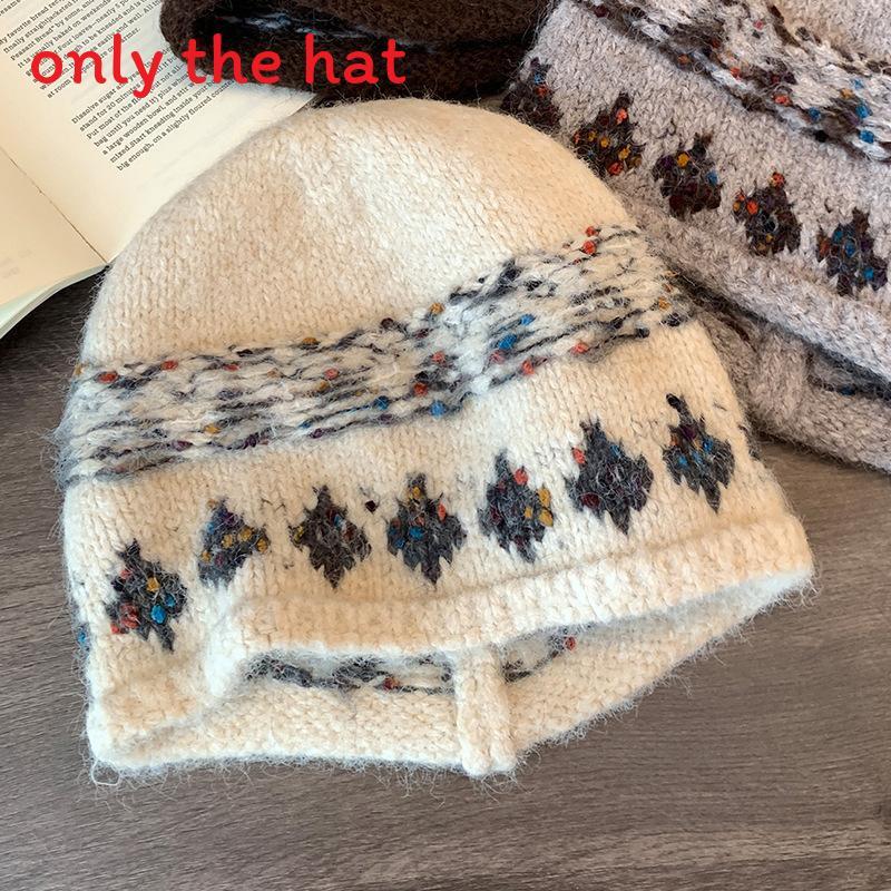 Vintage Knit Beret Wool Blend Warm Hat For Autumn Winter Women