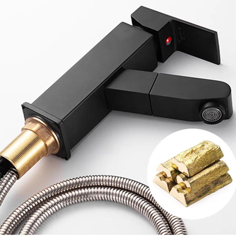 Bathroom Basin Faucet Single Handle Single Hole Mixer Tap Deck Mounted Hot and Cold Tap Pull Out Faucet Washbasin Mixer Tap