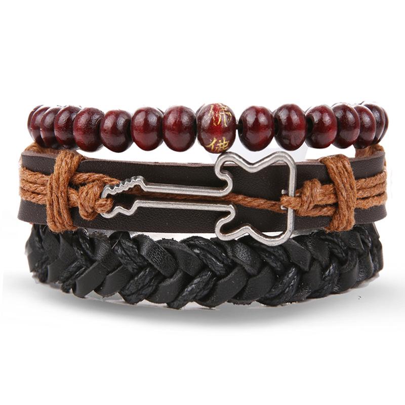 Men's Vintage Multilayer Leather Bracelet with Hollow Triangle Beads
