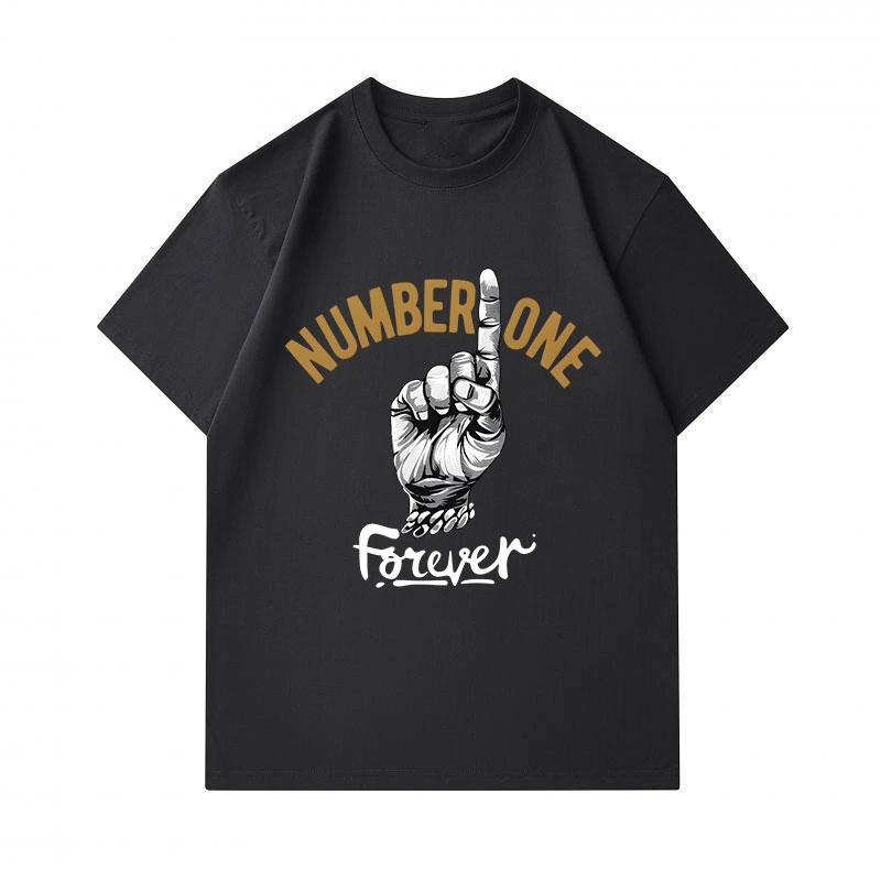 Men's 100% Cotton Crew Neck Short Sleeve T-Shirt, Number One Forever Hand Gesture Print Casual Comfortable Tee, Summer Regular Fit Daily Wear Top for