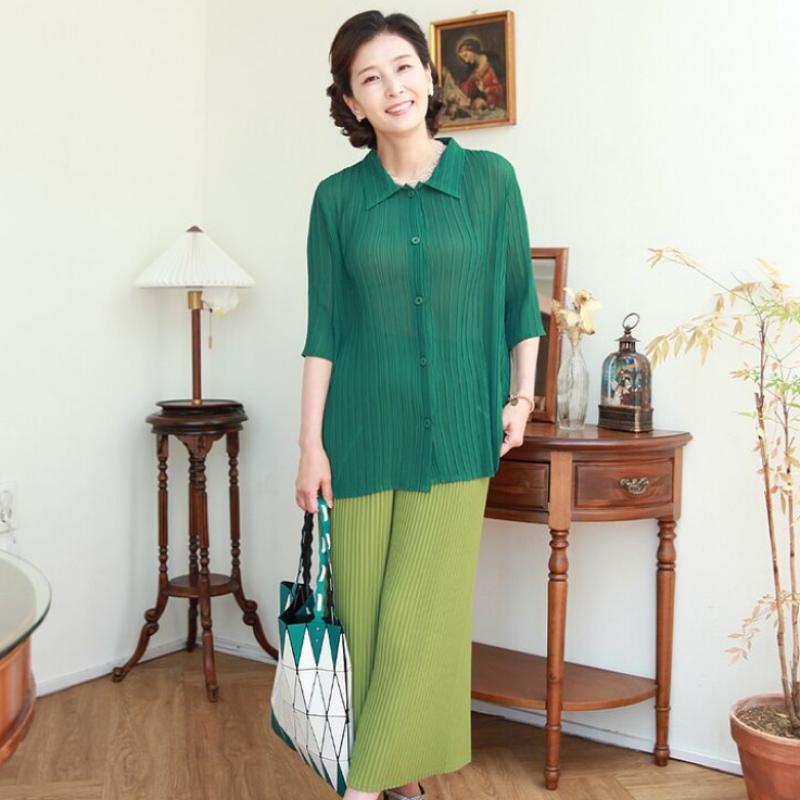 Shiz Madam Women Pleated Collar Long Shirt T57131