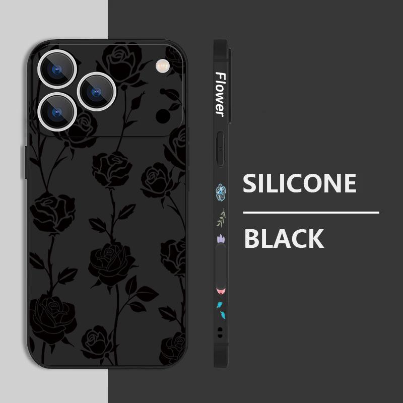 Lanyard Case For iPhone 17 Pro Max Black White Rose Flowers Soft TPU Silicone Phone Cover For iPhone 16 15 14 13 Pro Max 17E