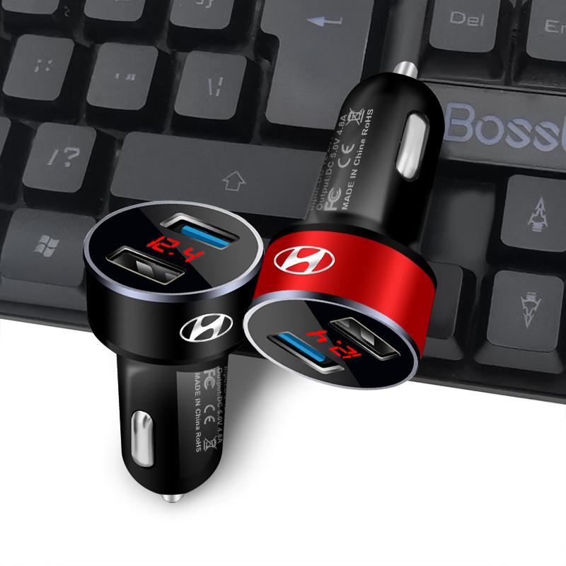 Car Charger 2 USB Ports Fast Charging Digital Display Car Accessories For Hyundai Tucson Solaris I30 Creta IX35 I40 IX20 Veloster