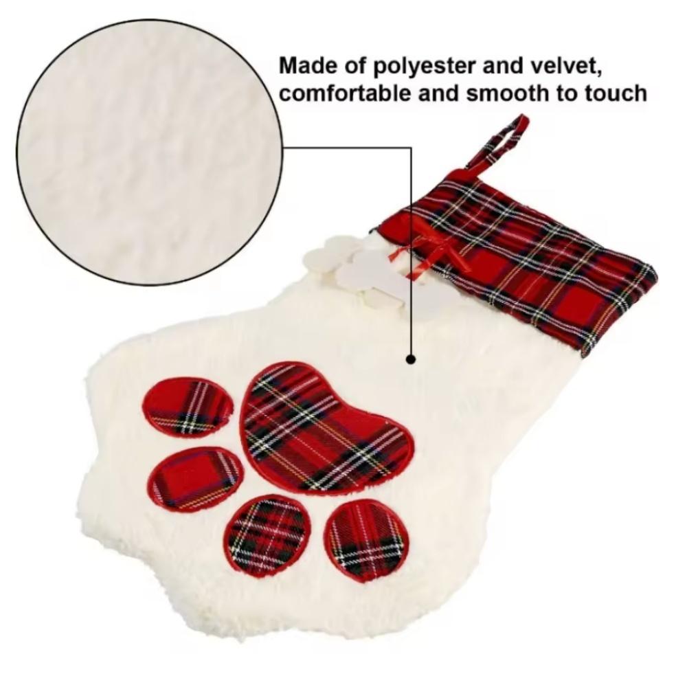 Christmas Socks New Year Decorations Buffalo Plaid Pet Stockings for Cats and Dogs Paw Pattern Hanging Pendant Toy Doll Gifts
