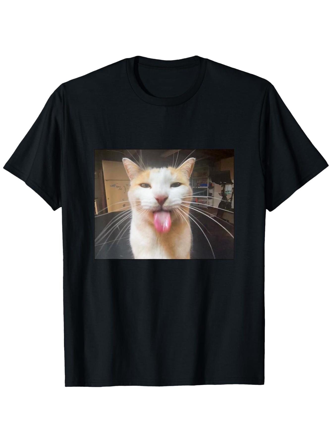 

Funny Cat Tongue Out Picture Printed Women s Creative T-shirt Top Summer Round Neck Short Sleeve Women s Casual Clothing 4XL