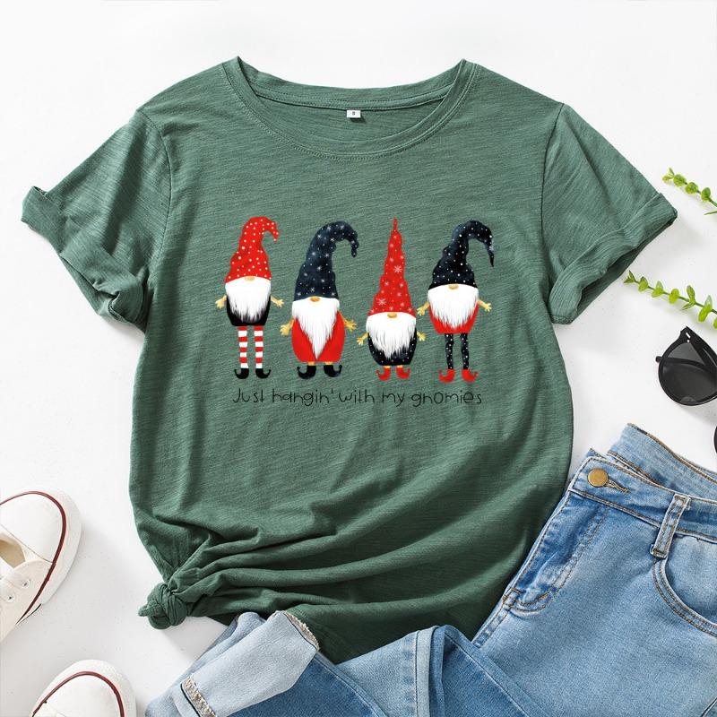 Summer Christmas Women's Printed Cotton Loose Round Neck Short Sleeved T-Shirts Women’s