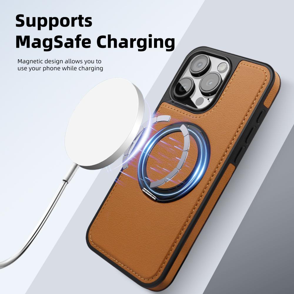 Leather 360 ° Ring Magnetic Holder Phone Case For iPhone 17Air 16 Plus 14 15 13 12 11 Pro Max For Magsafe Wireless Charging Phone Cover