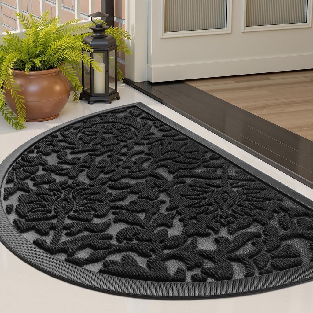 Tchdio Half Round Front Door Mat-Non Slip Rubber Entryway Indoor Outdoor Mat for Outside Entrance-Low Profile Heavy Duty Welcome Mat Easy Clean All