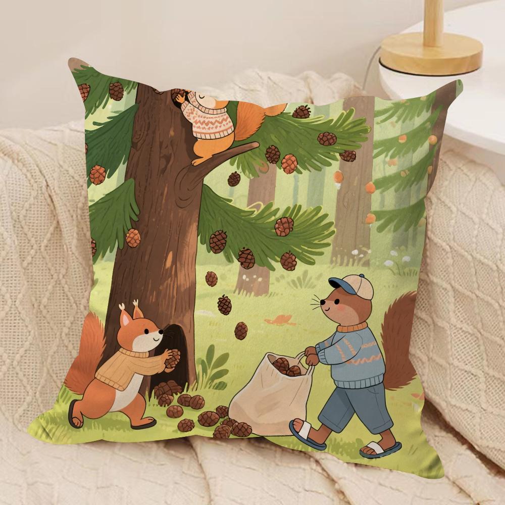 Cute Squirrel Cushion Cover Silky Short Plush Sofa Pillow Cover Hidden Zipper Soft Dustproof Case for Home Decor