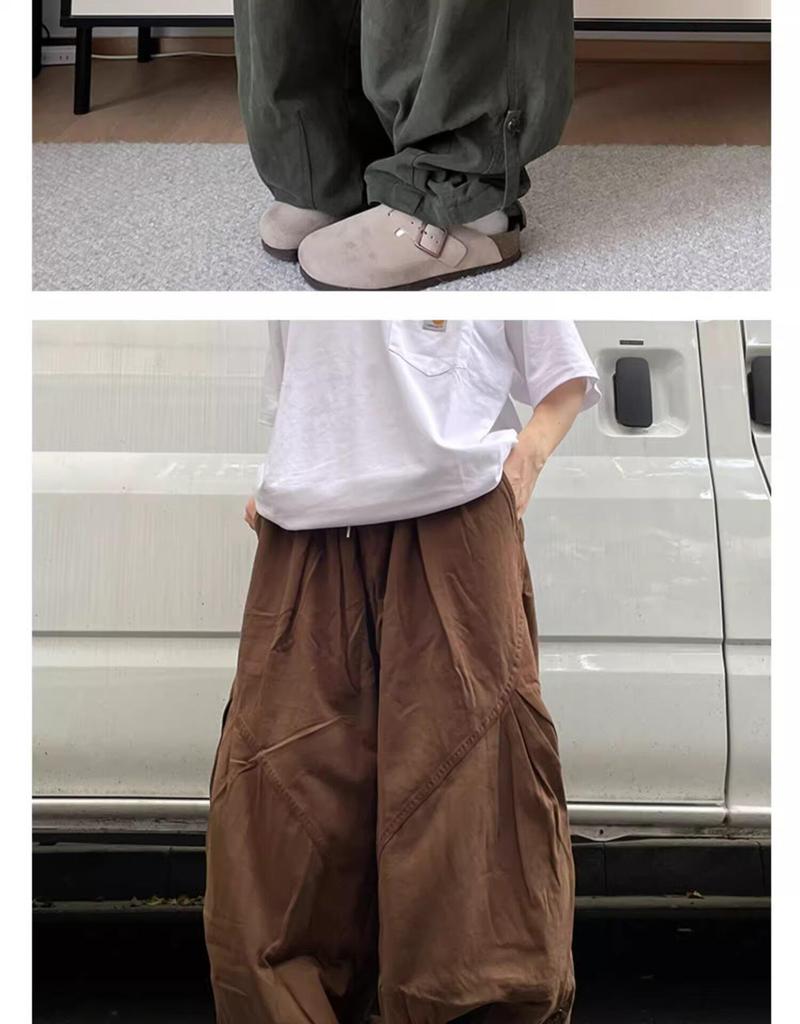 Fat Brother Men's Wide Leg Retro Pleated Pants: Elastic Waist, Loose Fit, Floor-Length, Hong Kong Style for Spring & Autumn