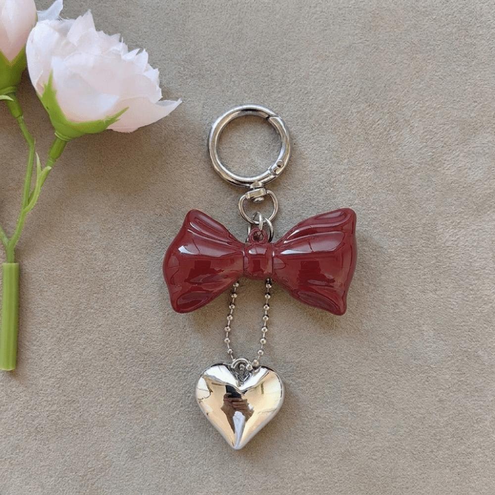 Circle Clip Red Bow Keychain Silver Heart Purse Accessory Love Bag Charm Daily Use