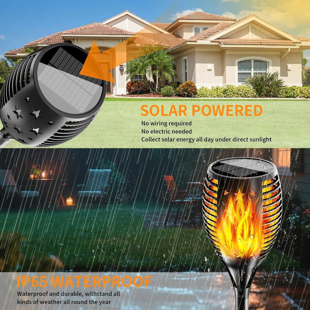 Solar Torch Lights with 96 LED Flame Effect for Outdoor Landscaping