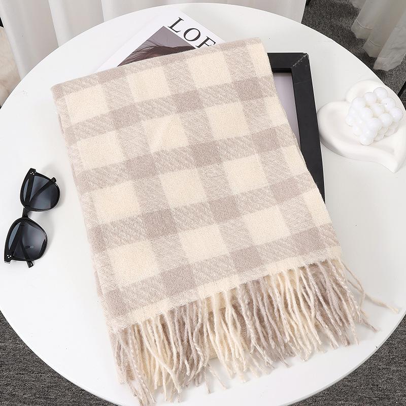 Autumn Winter Elegant Striped Plaid Scarf Shawl Women's Vintage Warm Versatile Long Neck Wrap Trendy Style