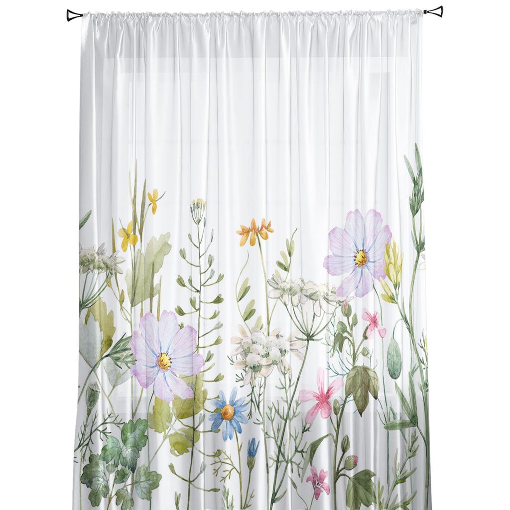 Frühlingsblume Vanille Wildblume Transparenter Tüll Fenstervorhänge Für Wohnzimmer Schlafzimmer Küche Schleier Vorhang Heimdekoration