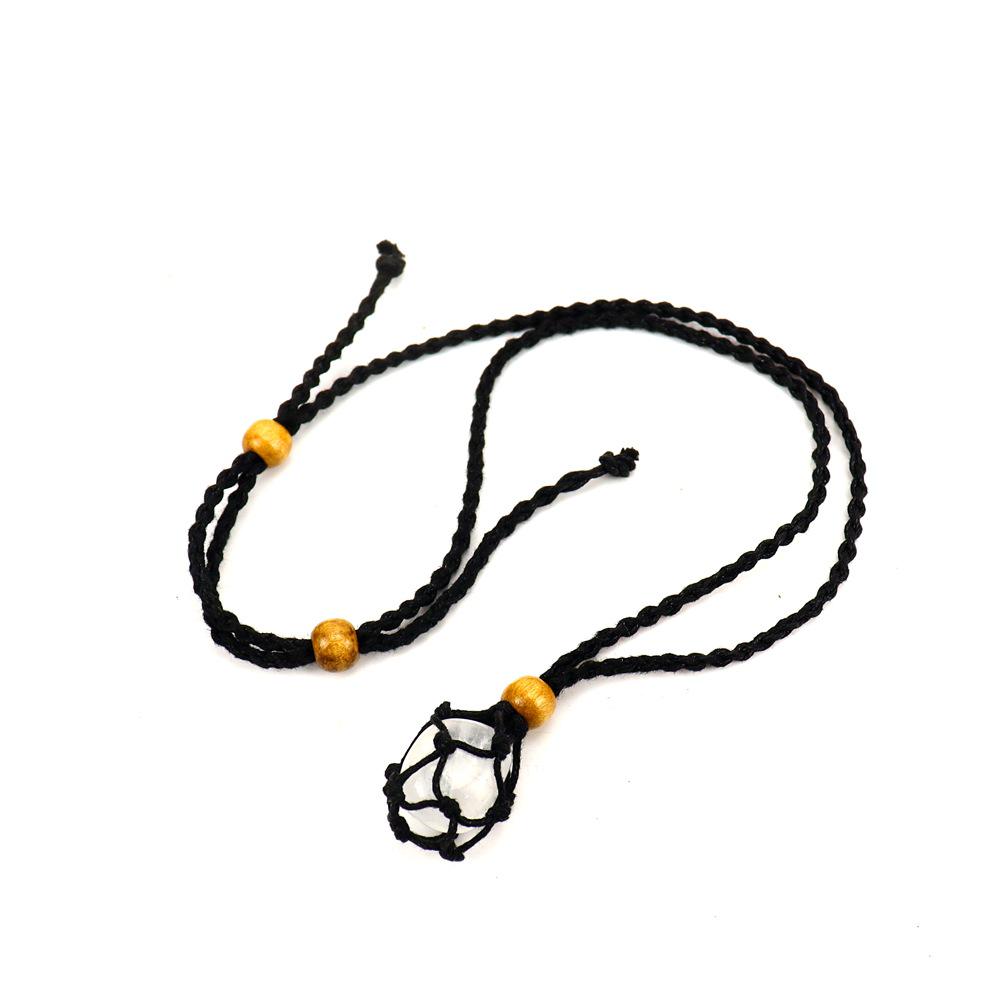 Adjustable Natural Black Stone Mesh Necklace with Woven Bag - Sweater Chain N168