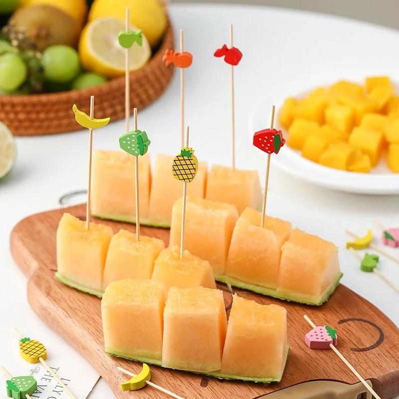 100pcs Creative Disposable Fruit Stick Art Bamboo Stick Fruit Skewer Cocktail Burger Garnish Stick Drink Stirring Stick