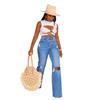 Spring and Autumn Women's Jeans Hole Breaking Wide Leg Pants Straight Trousers
