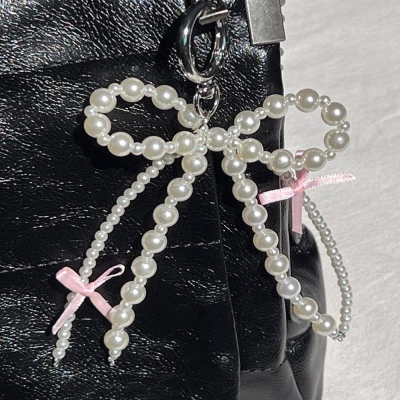 Y2K Phone Charm Pendant Cute Kawaii Pink Bowknot Keychain Bag Phone Strap Girl Cellphone Lanyard Keyring Birthday Jewelry Diy